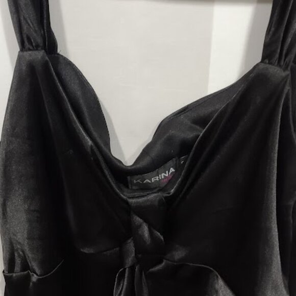 KARINA NITES BLACK MAXI SATIN FEEL NIGHTGOWN Y2K VINTAGE LINED GOTH SIZE 12 - Picture 1 of 7
